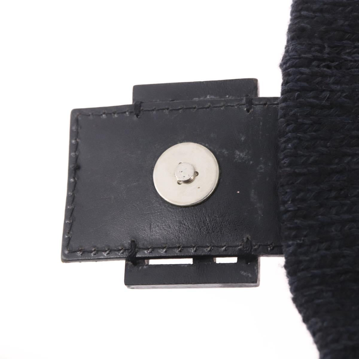 FENDI Mamma Baguette Shoulder Bag Wool Navy Silver Auth 183876