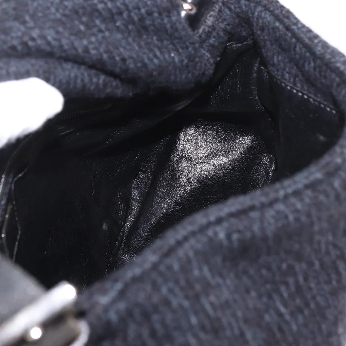 FENDI Mamma Baguette Shoulder Bag Wool Navy Silver Auth 183876