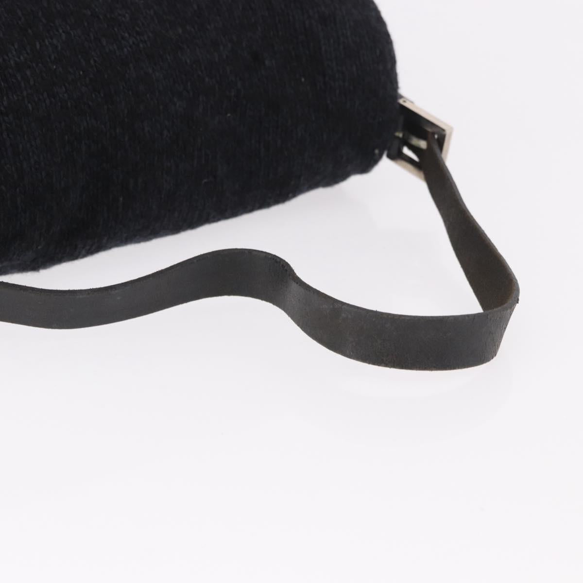 FENDI Mamma Baguette Shoulder Bag Wool Navy Silver Auth 183876