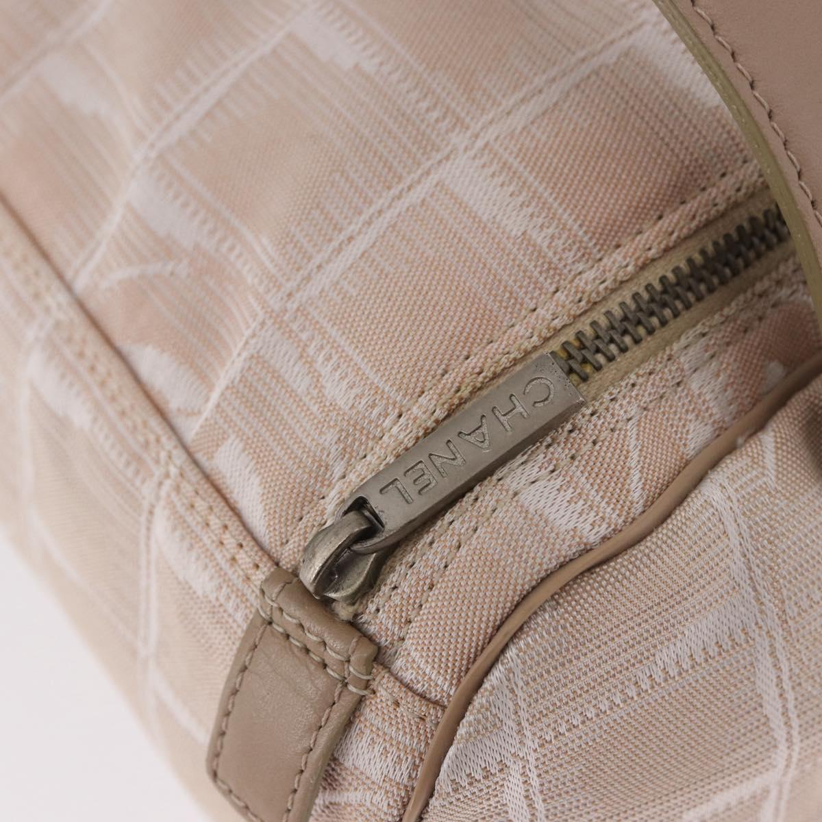 CHANEL New Travel Line Hand Bag Canvas Beige Silver CC Auth 183877