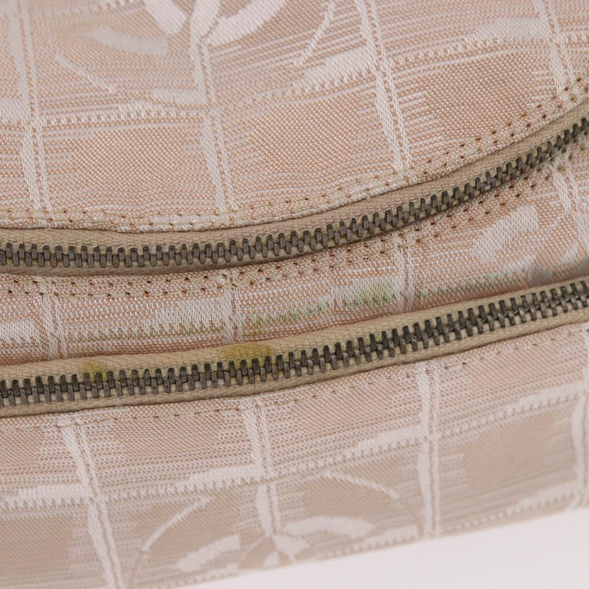 CHANEL New Travel Line Hand Bag Canvas Beige Silver CC Auth 183877