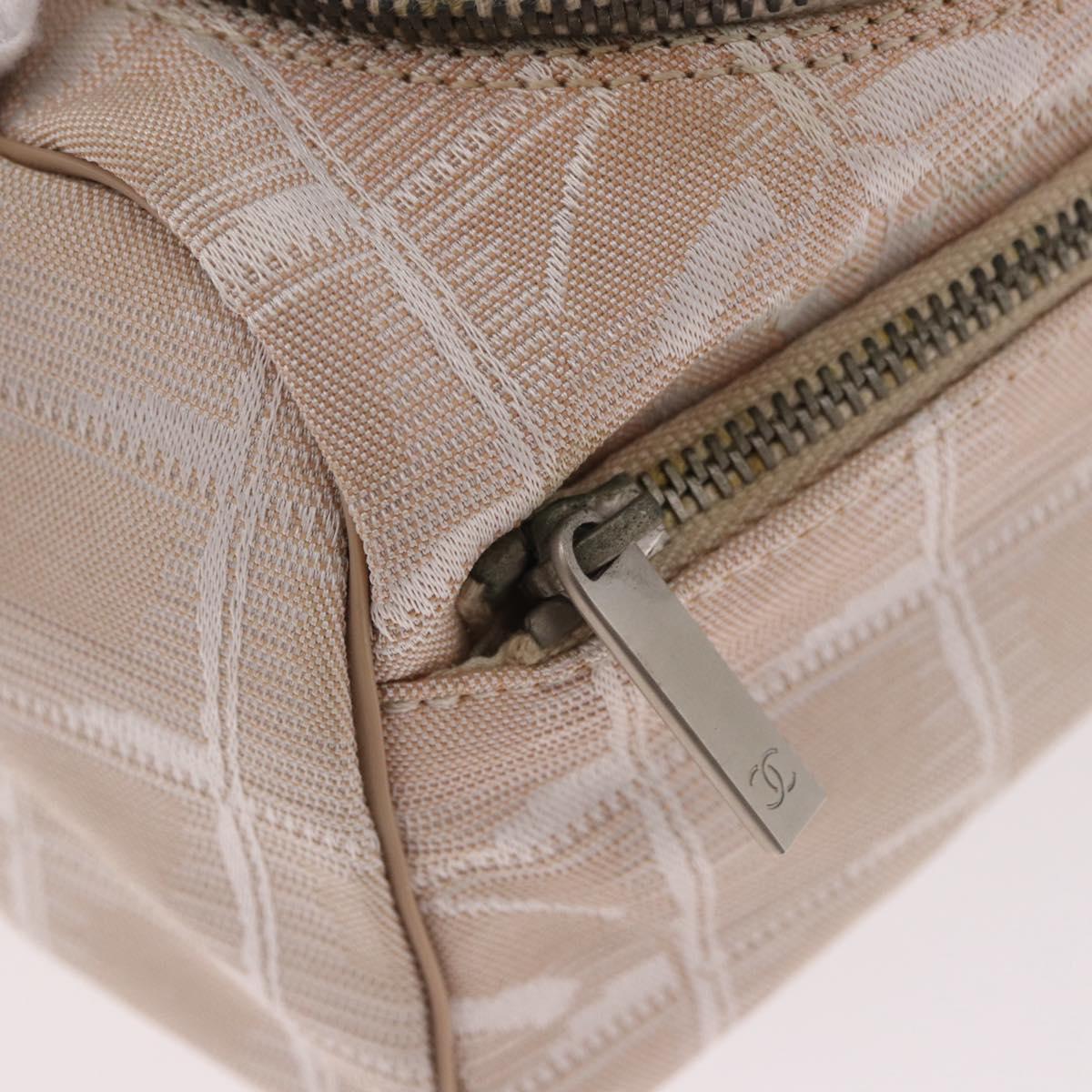 CHANEL New Travel Line Hand Bag Canvas Beige Silver CC Auth 183877