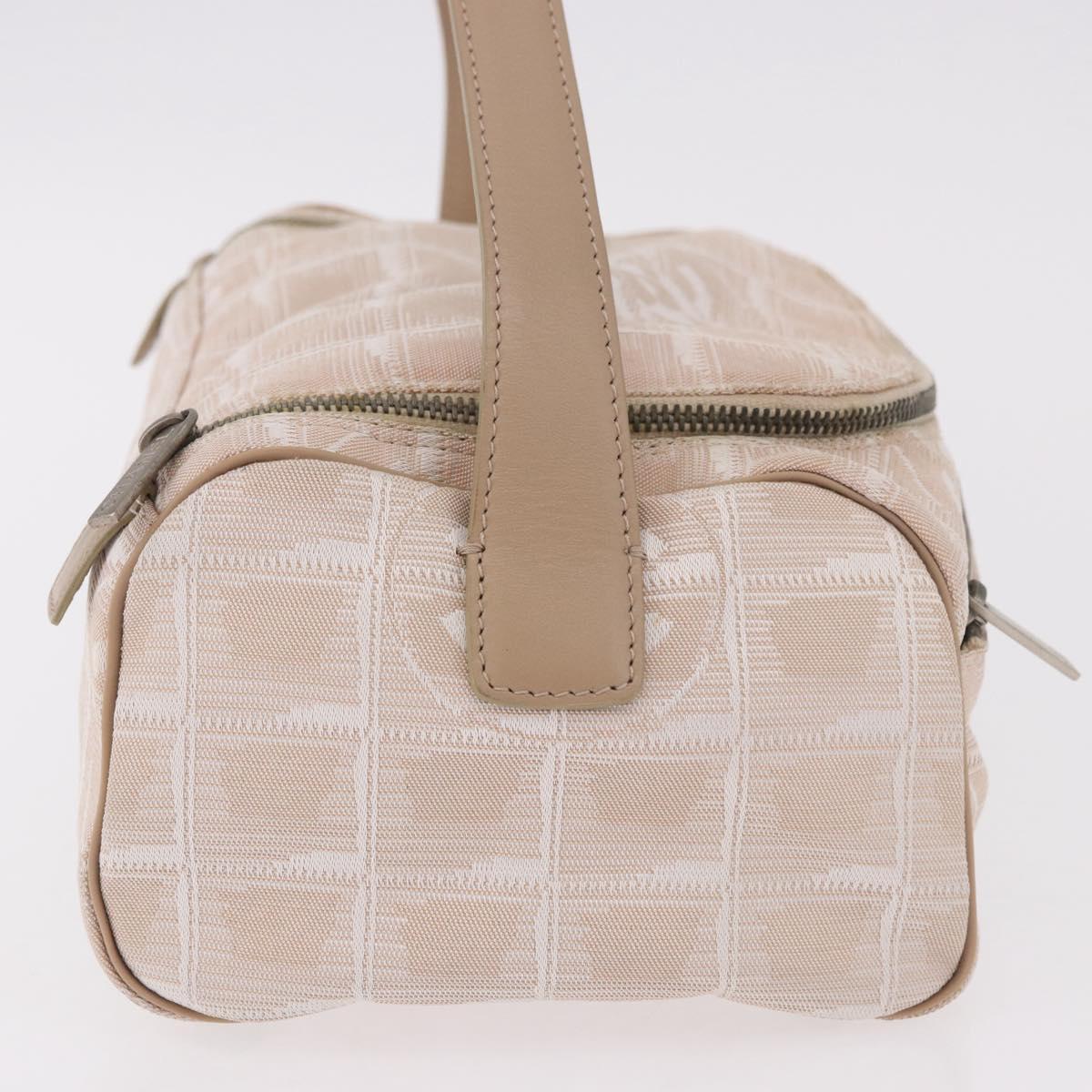 CHANEL New Travel Line Hand Bag Canvas Beige Silver CC Auth 183877