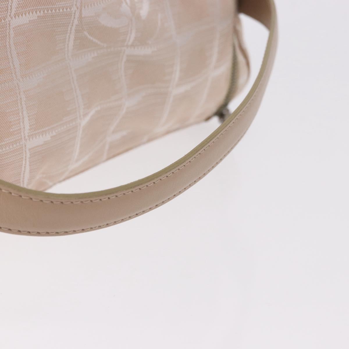 CHANEL New Travel Line Hand Bag Canvas Beige Silver CC Auth 183877