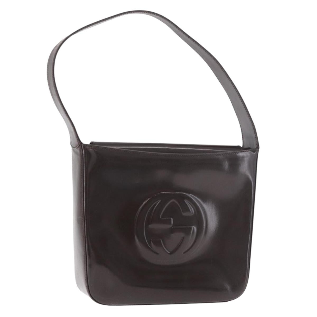 GUCCI Shoulder Bag Patent Leather Brown Silver 000 1046 0506 Auth 183878