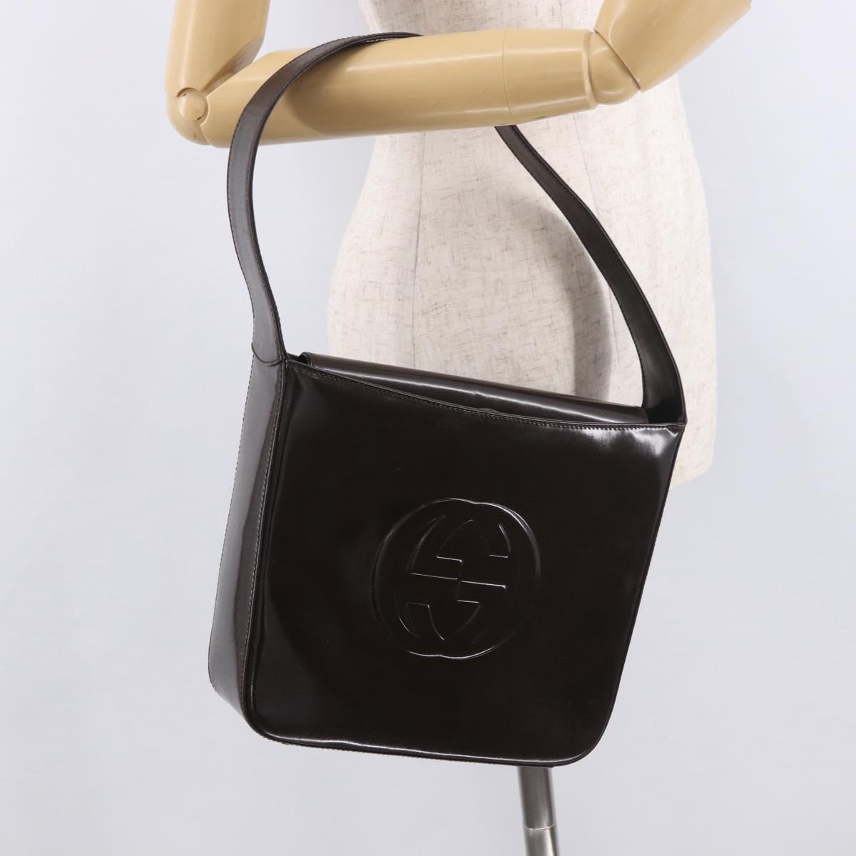GUCCI Shoulder Bag Patent Leather Brown Silver 000 1046 0506 Auth 183878