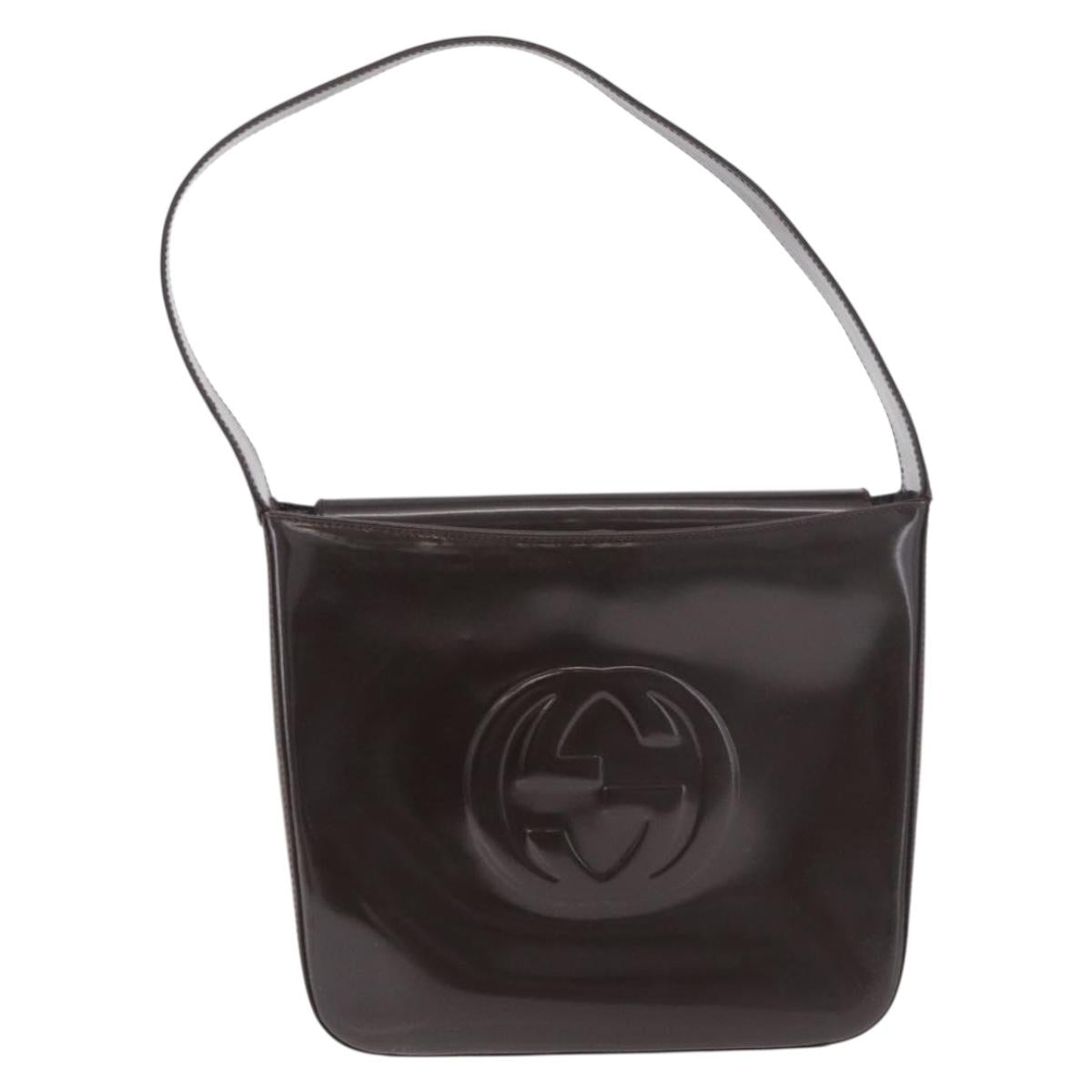 GUCCI Shoulder Bag Patent Leather Brown Silver 000 1046 0506 Auth 183878