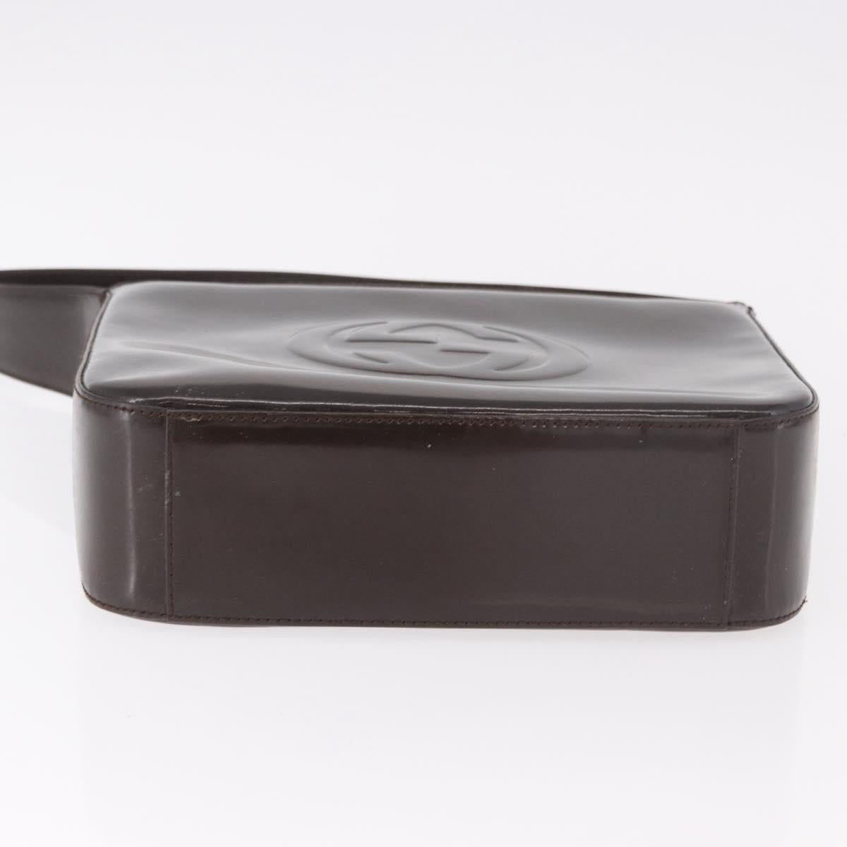 GUCCI Shoulder Bag Patent Leather Brown Silver 000 1046 0506 Auth 183878