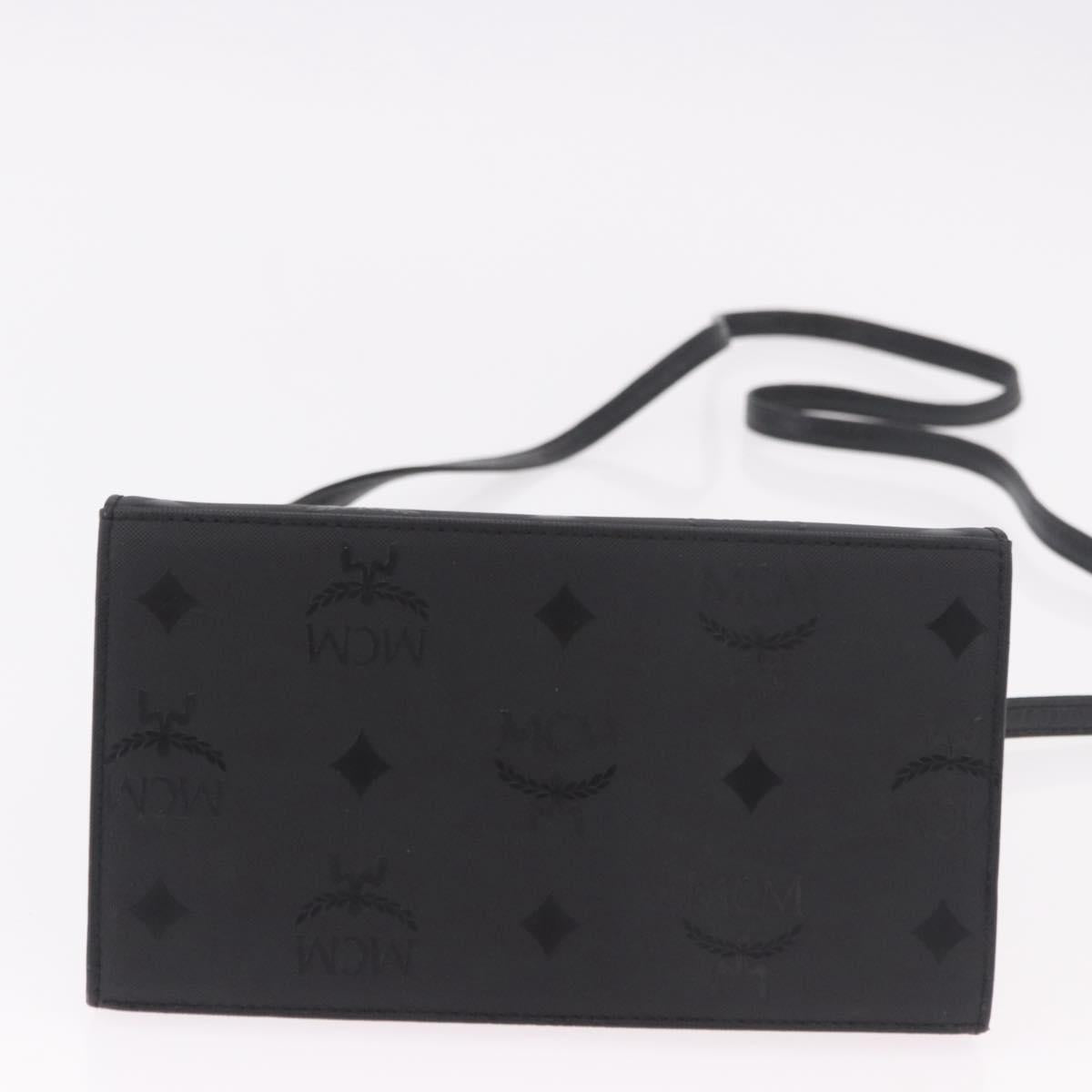 MCM Logogram Vicetos Hand Bag PVC 2way Black Gold Auth 183880A