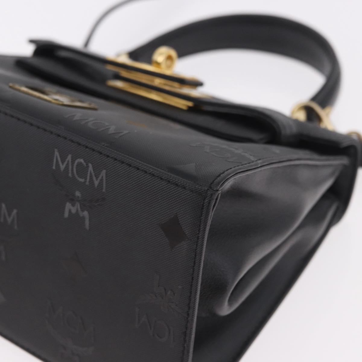 MCM Logogram Vicetos Hand Bag PVC 2way Black Gold Auth 183880A