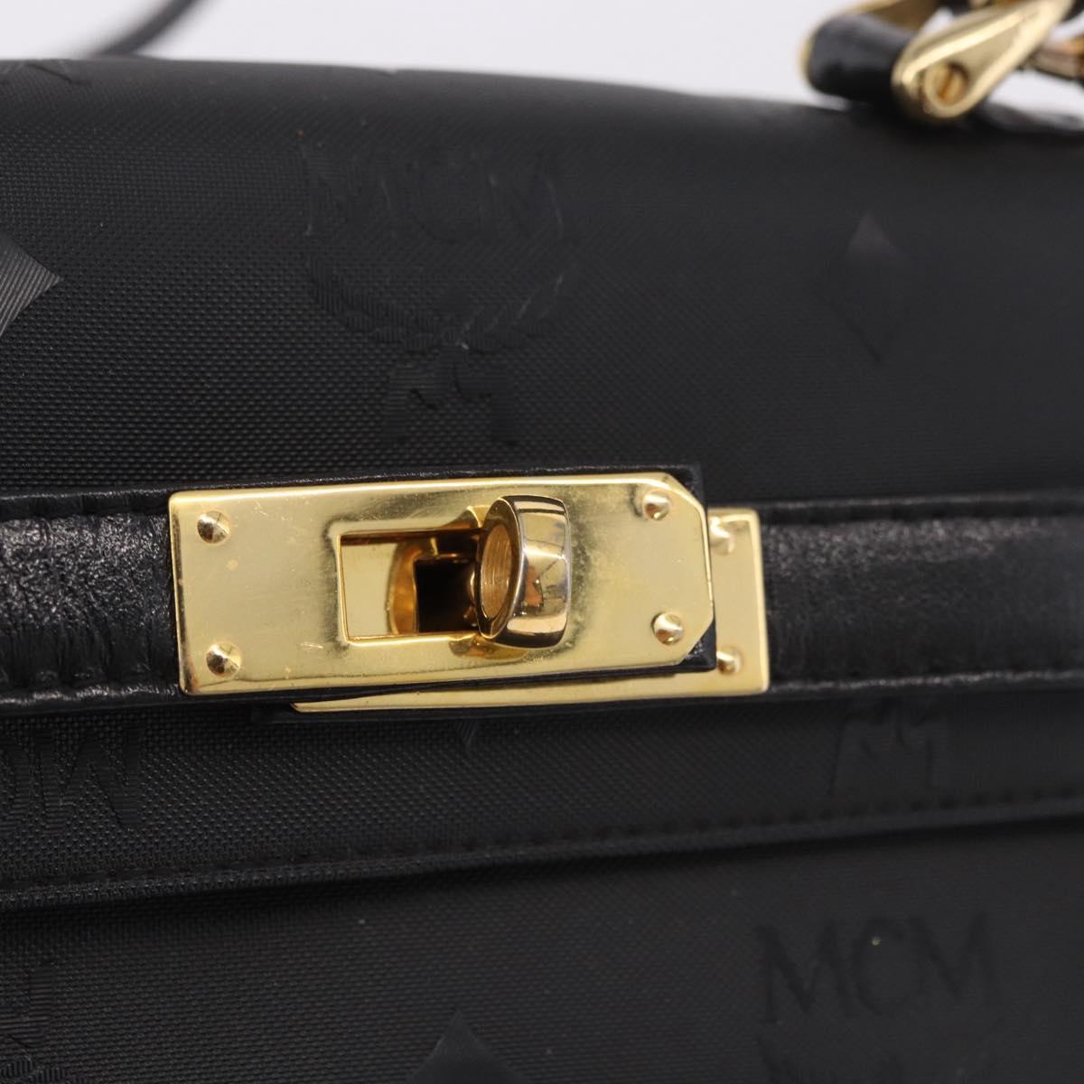 MCM Logogram Vicetos Hand Bag PVC 2way Black Gold Auth 183880A