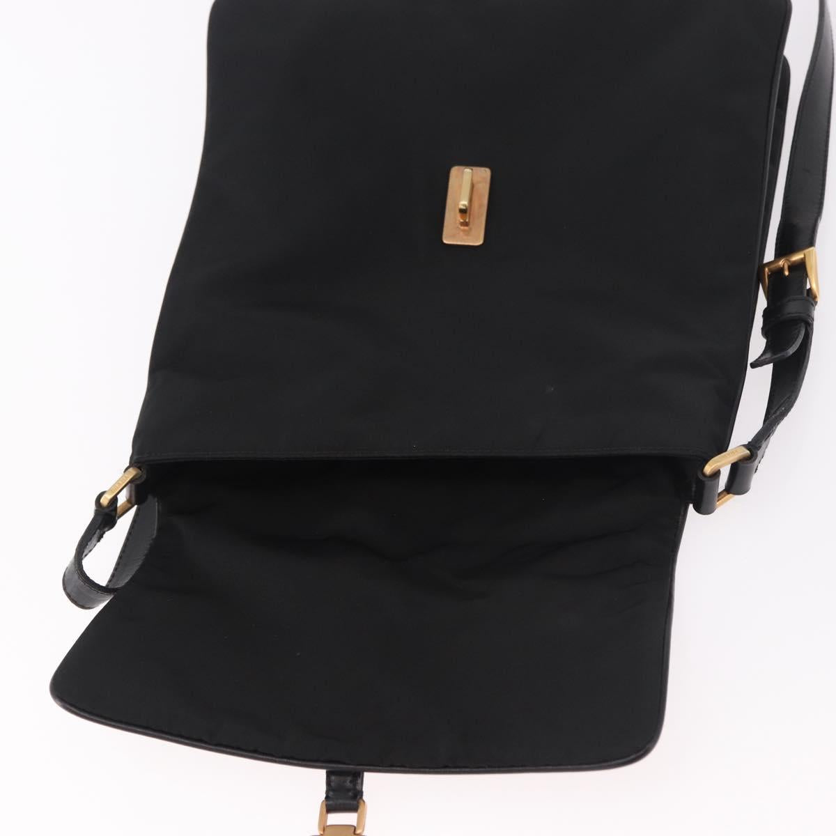 PRADA Shoulder Bag Nylon Black Gold Auth 183882A