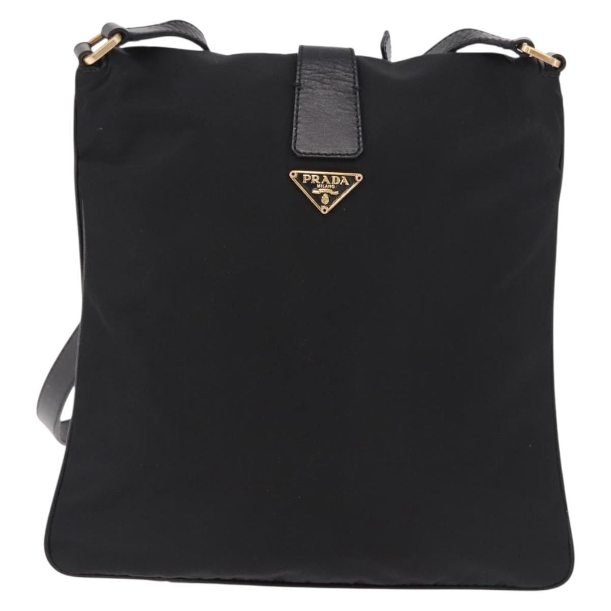 PRADA Shoulder Bag Nylon Black Gold Auth 183882A