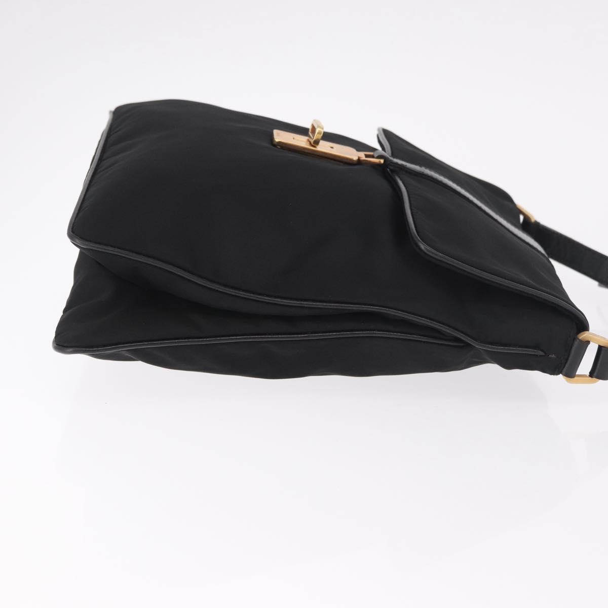 PRADA Shoulder Bag Nylon Black Gold Auth 183882A
