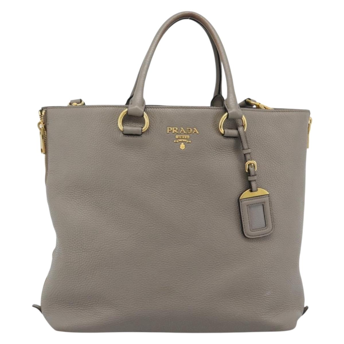 PRADA Tote Bag Leather 2way Gray Gold Auth 183884V