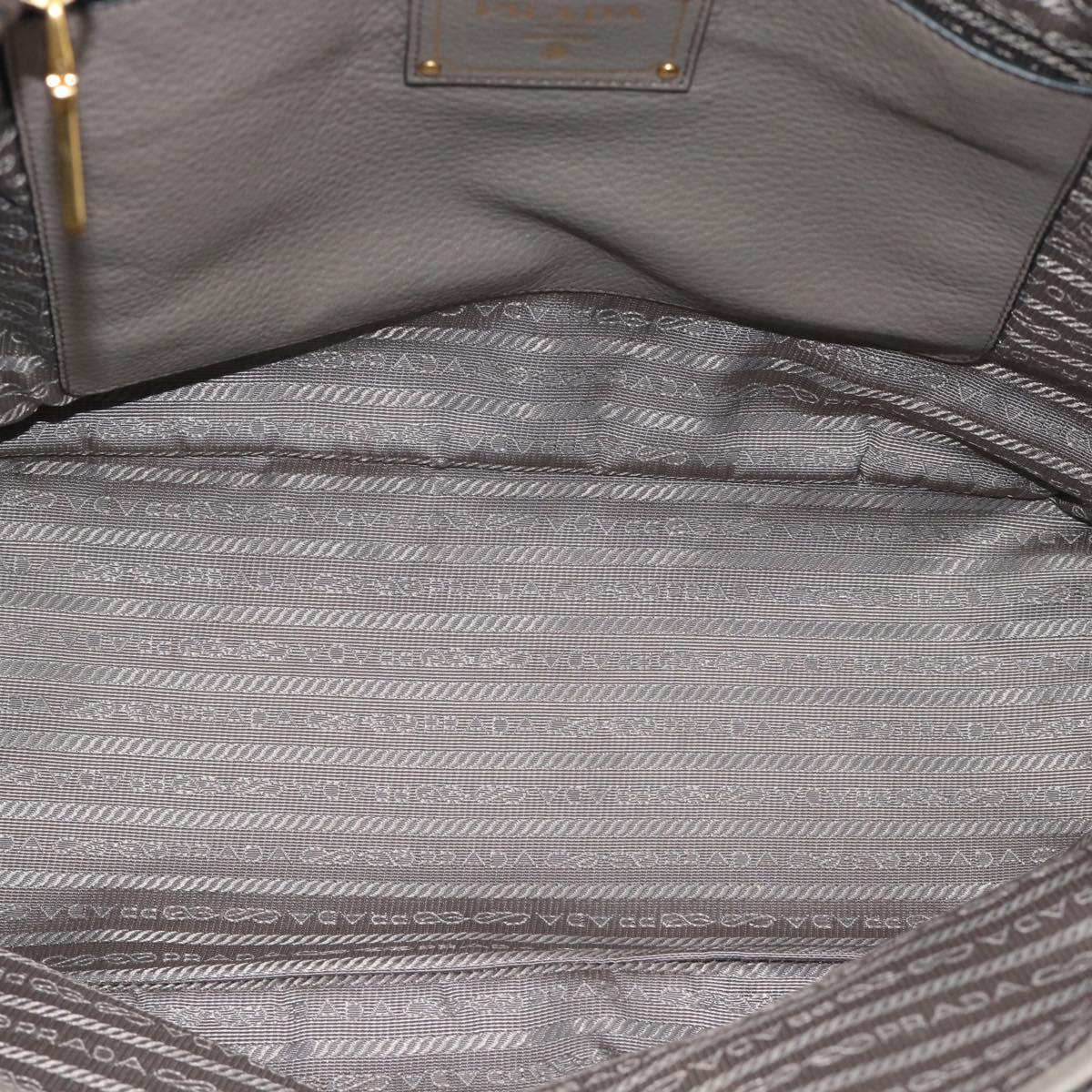PRADA Tote Bag Leather 2way Gray Gold Auth 183884V