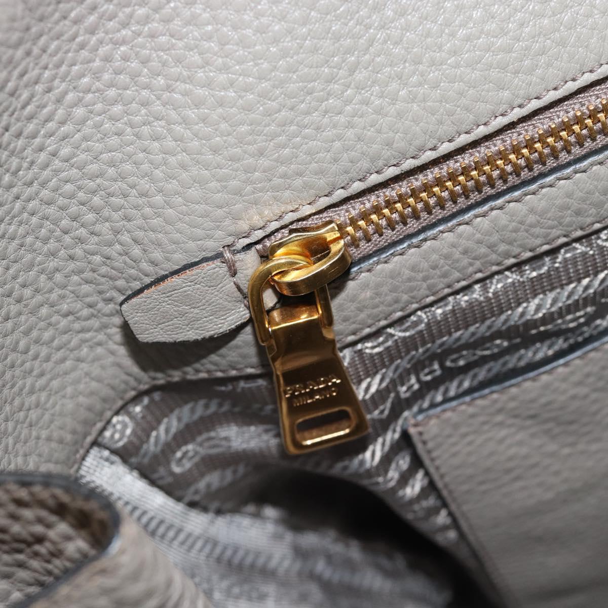 PRADA Tote Bag Leather 2way Gray Gold Auth 183884V