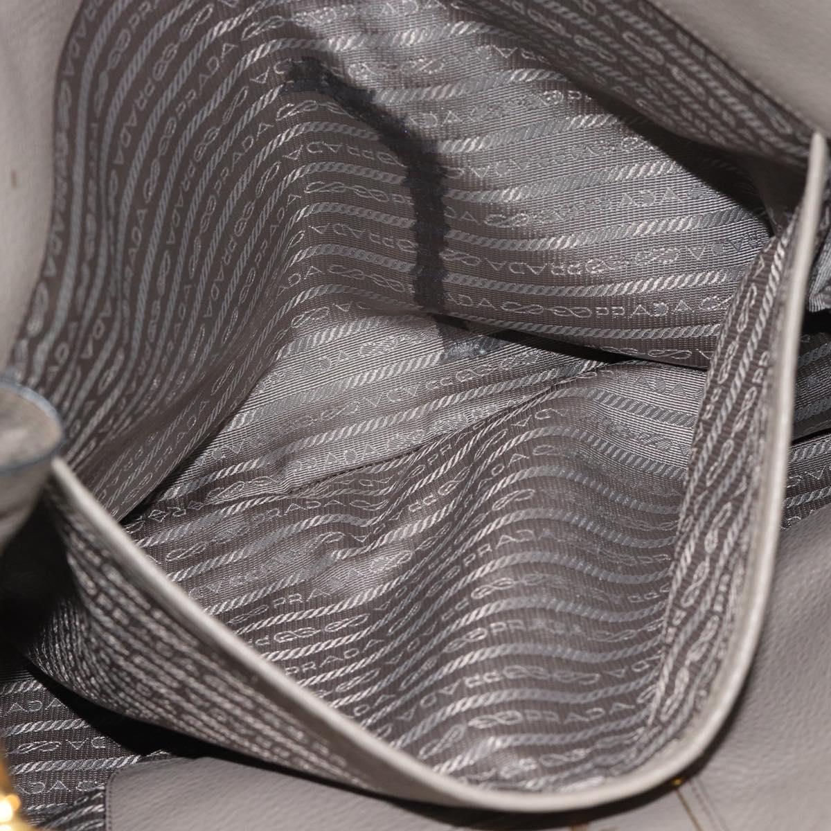 PRADA Tote Bag Leather 2way Gray Gold Auth 183884V