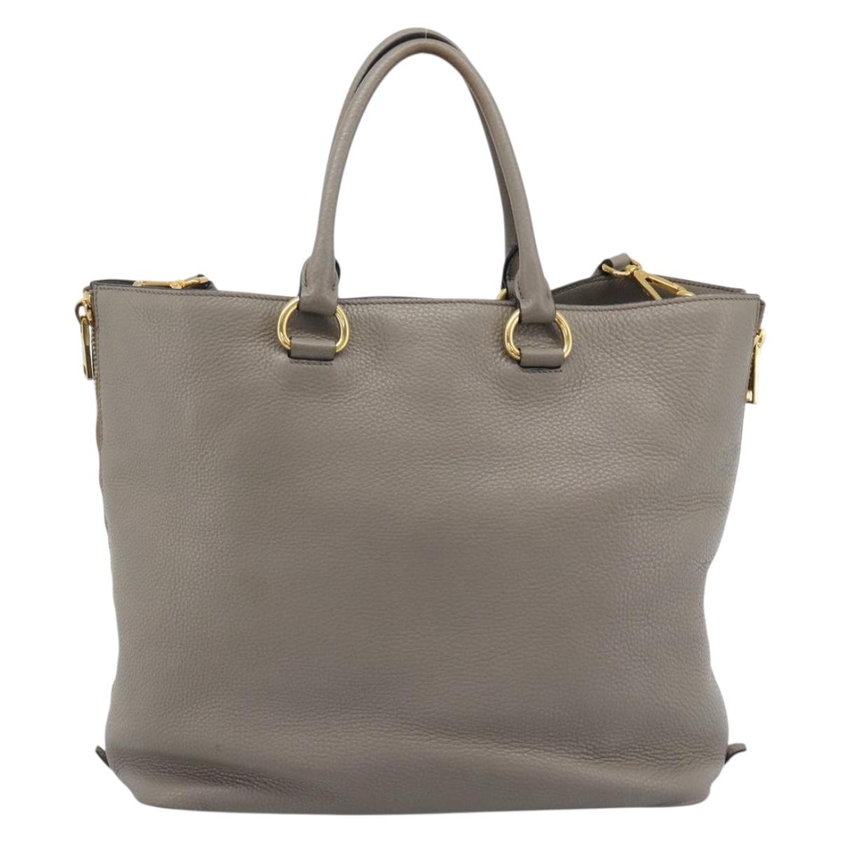 PRADA Tote Bag Leather 2way Gray Gold Auth 183884V