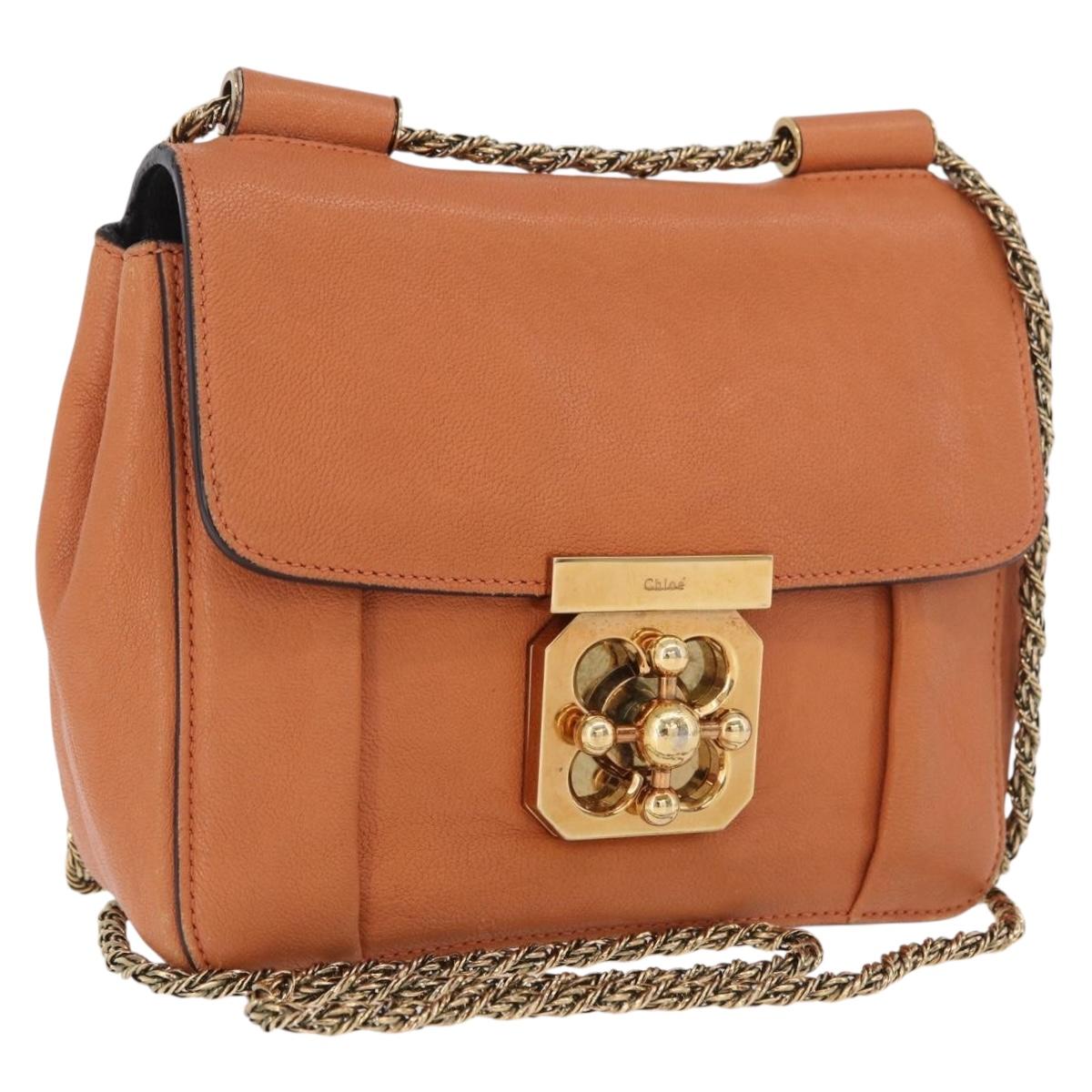 Chloe Elsie Chain Shoulder Bag Leather Orange Gold Auth 183885
