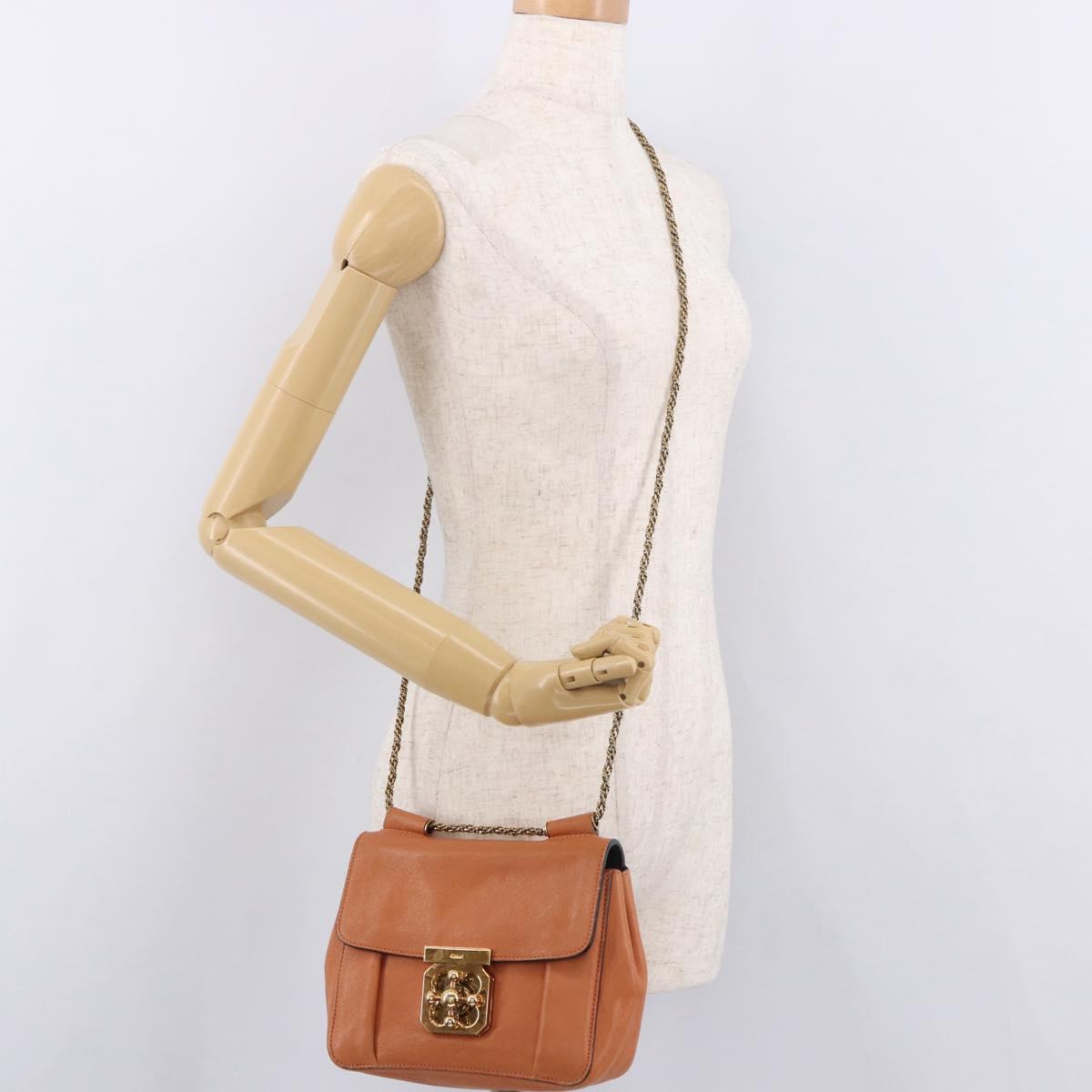Chloe Elsie Chain Shoulder Bag Leather Orange Gold Auth 183885