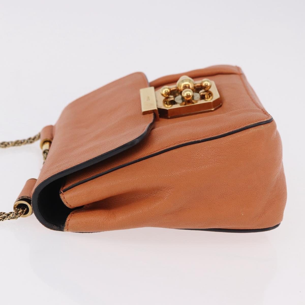Chloe Elsie Chain Shoulder Bag Leather Orange Gold Auth 183885