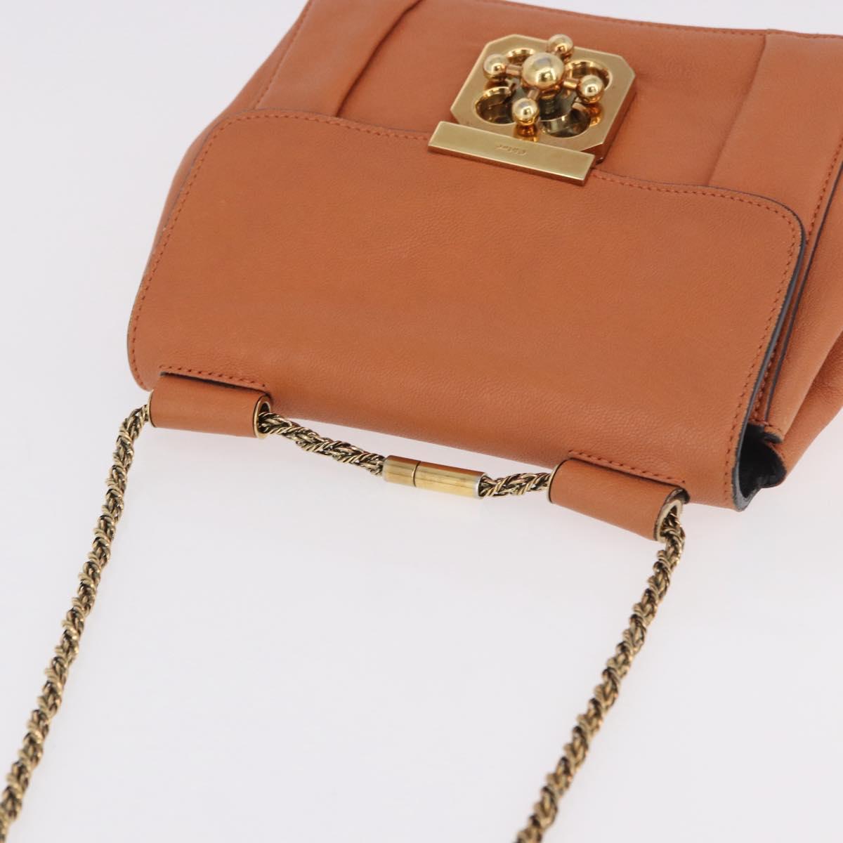 Chloe Elsie Chain Shoulder Bag Leather Orange Gold Auth 183885