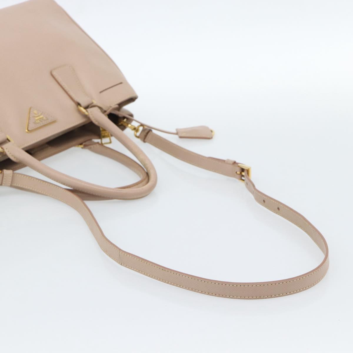 PRADA Hand Bag Safiano Leather 2way Beige Gold Auth 183886A