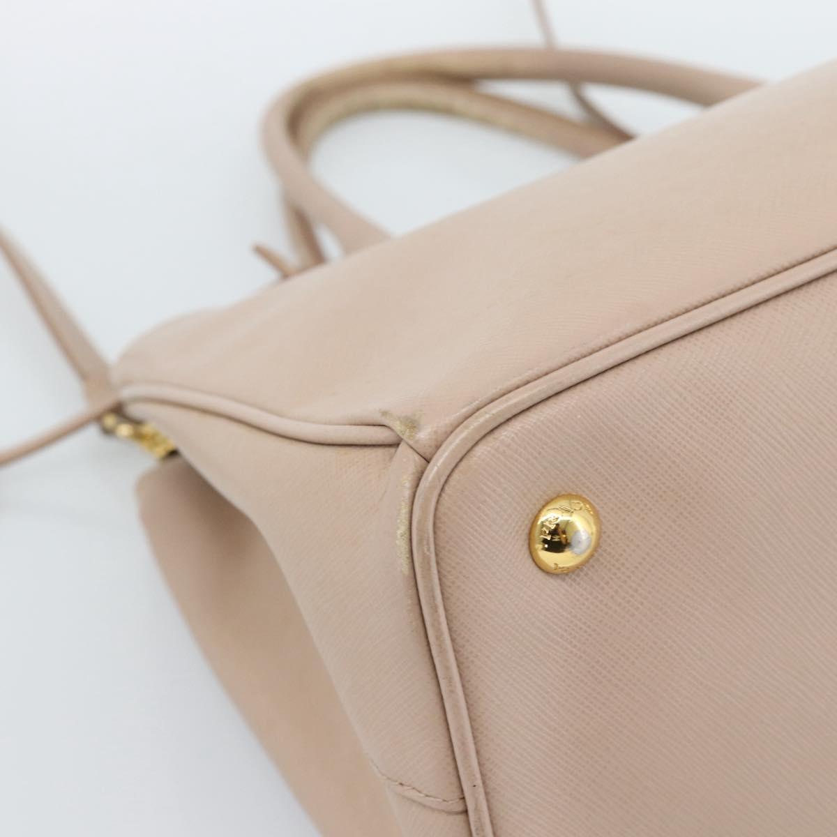 PRADA Hand Bag Safiano Leather 2way Beige Gold Auth 183886A