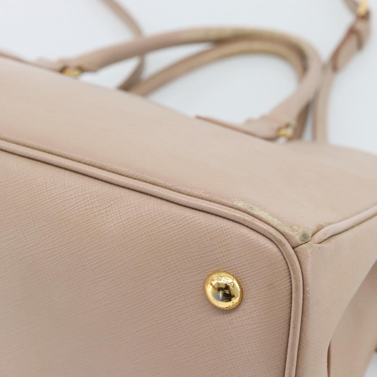 PRADA Hand Bag Safiano Leather 2way Beige Gold Auth 183886A