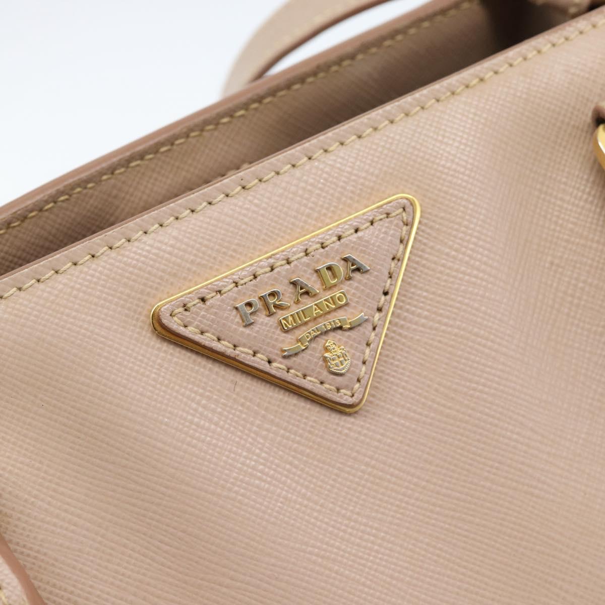 PRADA Hand Bag Safiano Leather 2way Beige Gold Auth 183886A