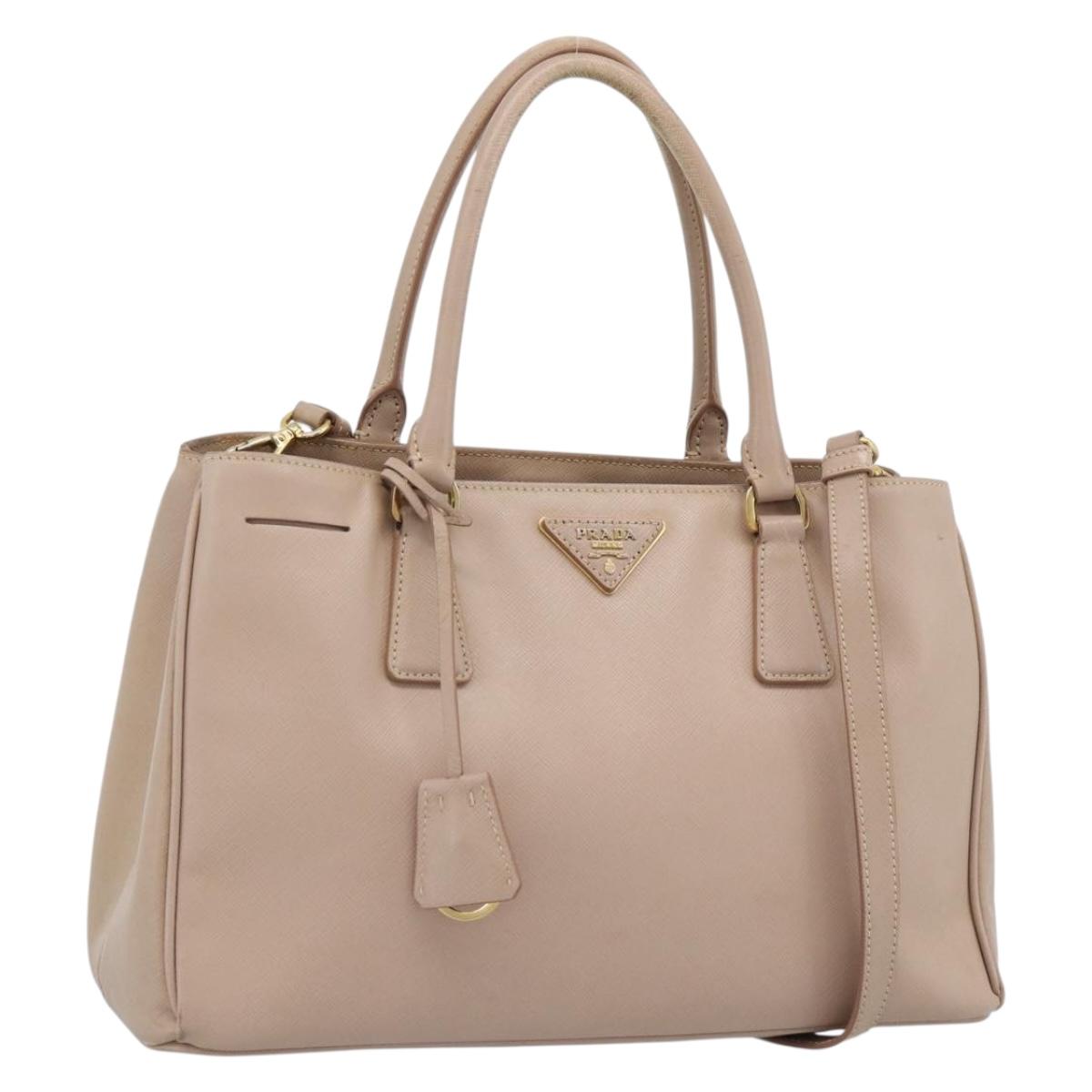 PRADA Hand Bag Safiano Leather 2way Beige Gold Auth 183886A