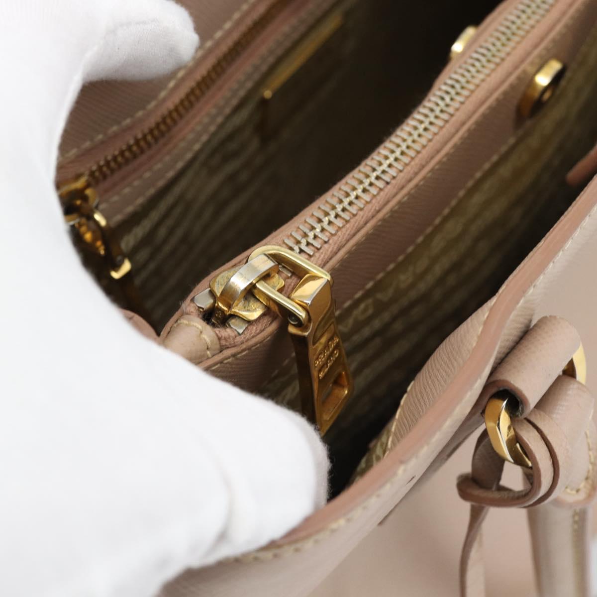 PRADA Hand Bag Safiano Leather 2way Beige Gold Auth 183886A