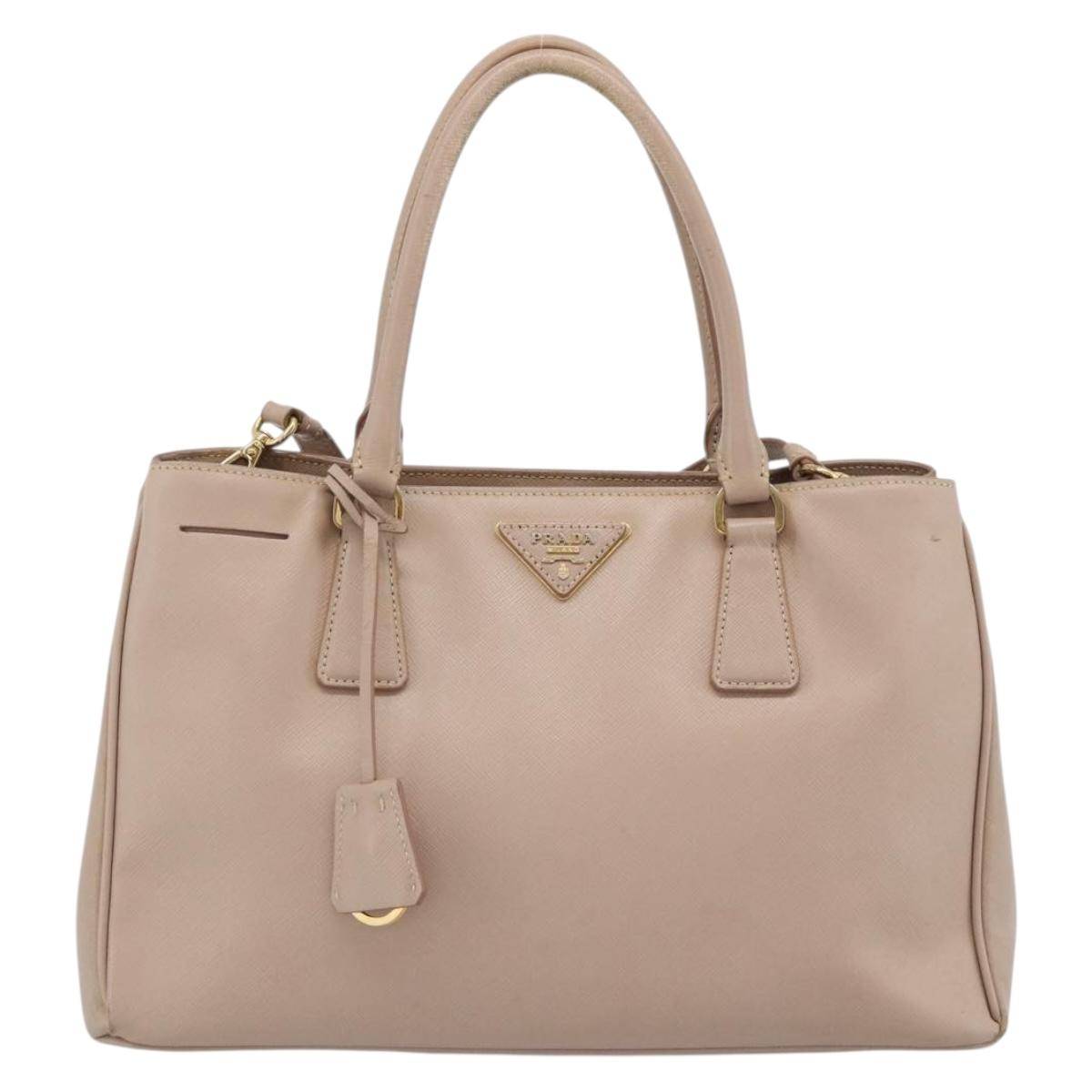 PRADA Hand Bag Safiano Leather 2way Beige Gold Auth 183886A
