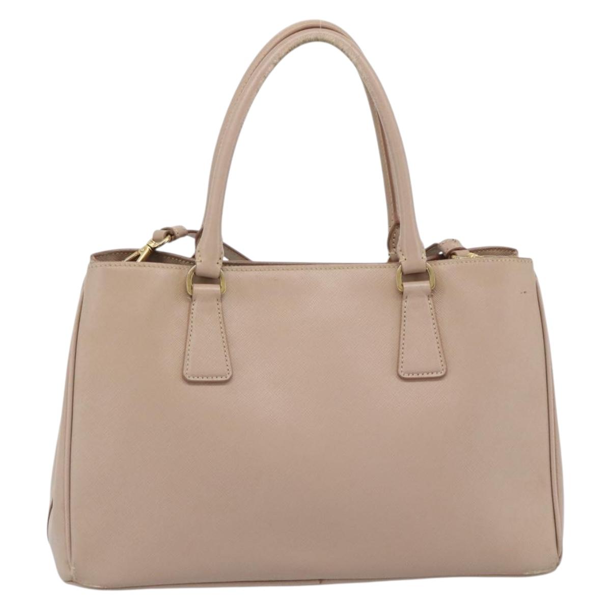 PRADA Hand Bag Safiano Leather 2way Beige Gold Auth 183886A