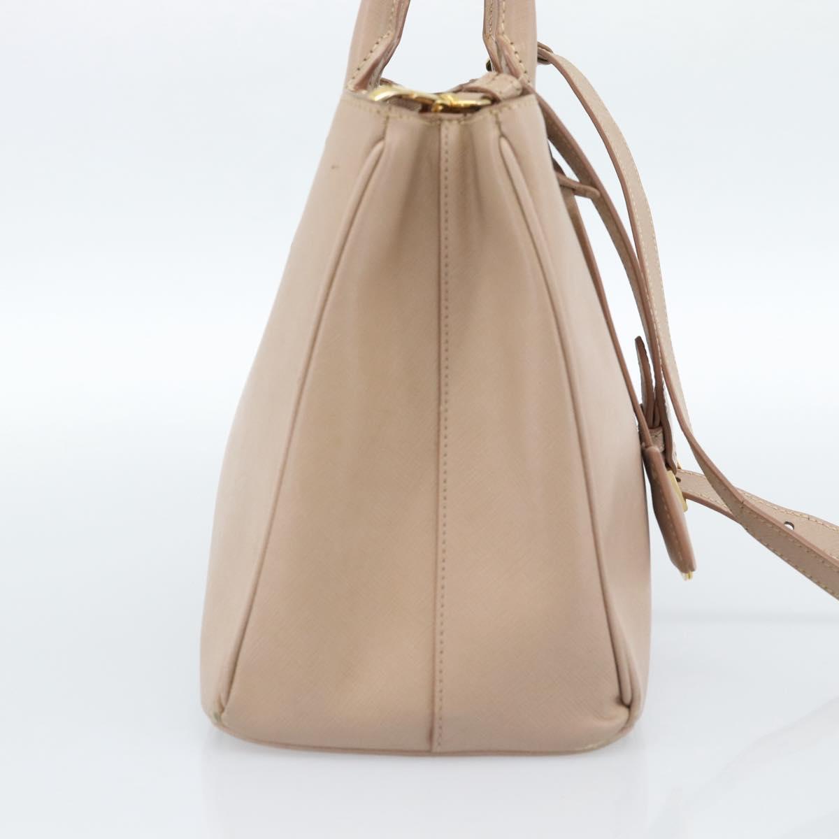 PRADA Hand Bag Safiano Leather 2way Beige Gold Auth 183886A