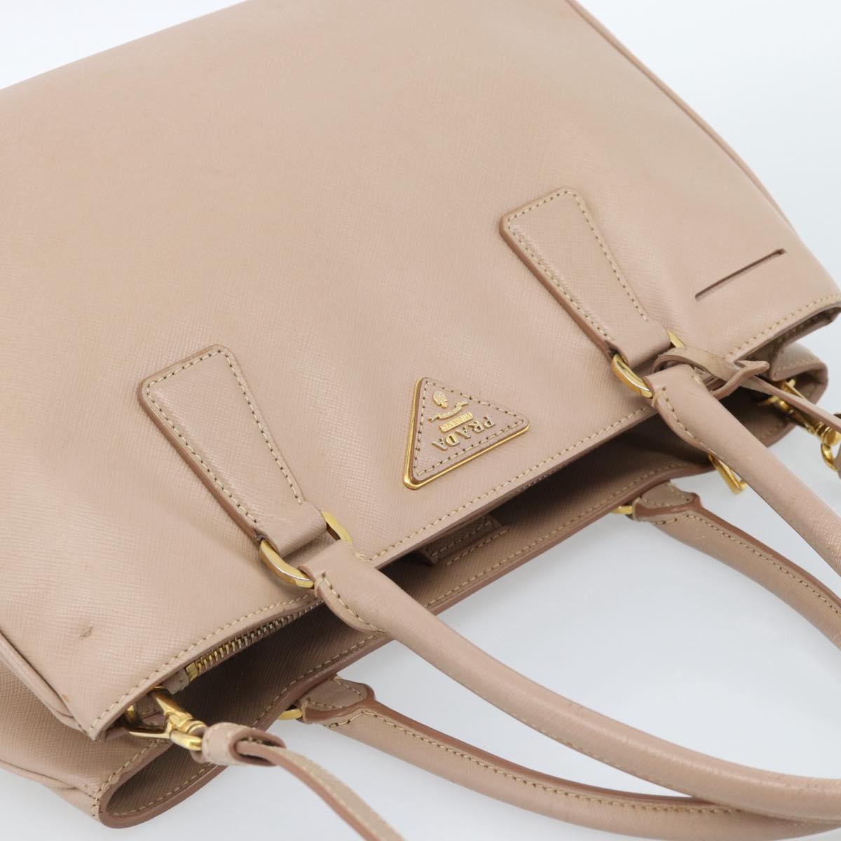 PRADA Hand Bag Safiano Leather 2way Beige Gold Auth 183886A