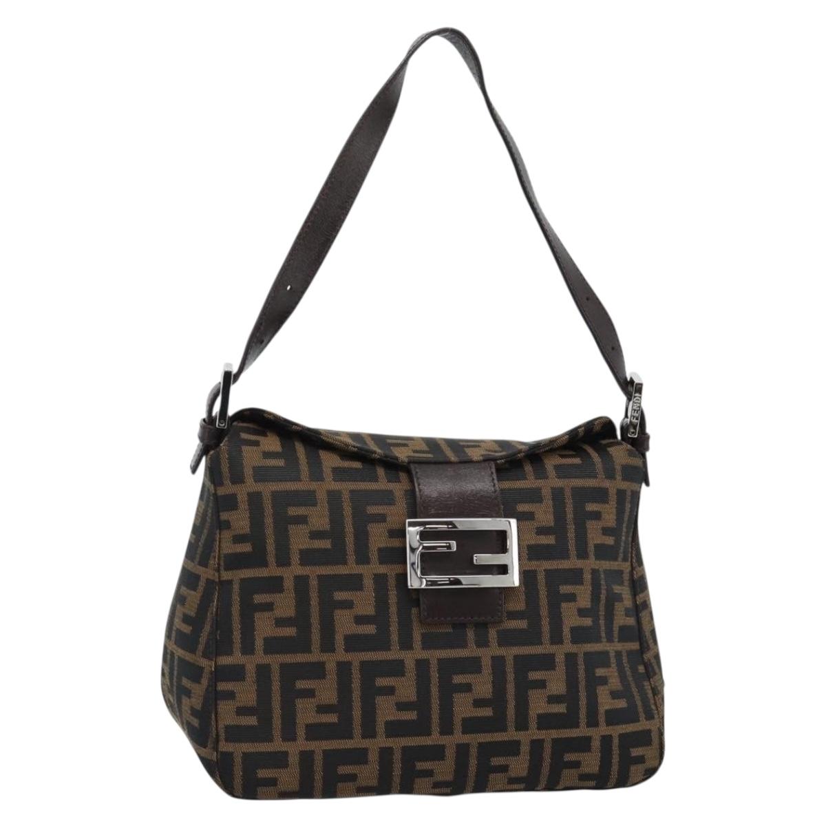 FENDI Zucca Canvas Mamma Baguette Shoulder Bag Black Brown Silver Auth 183887SAM