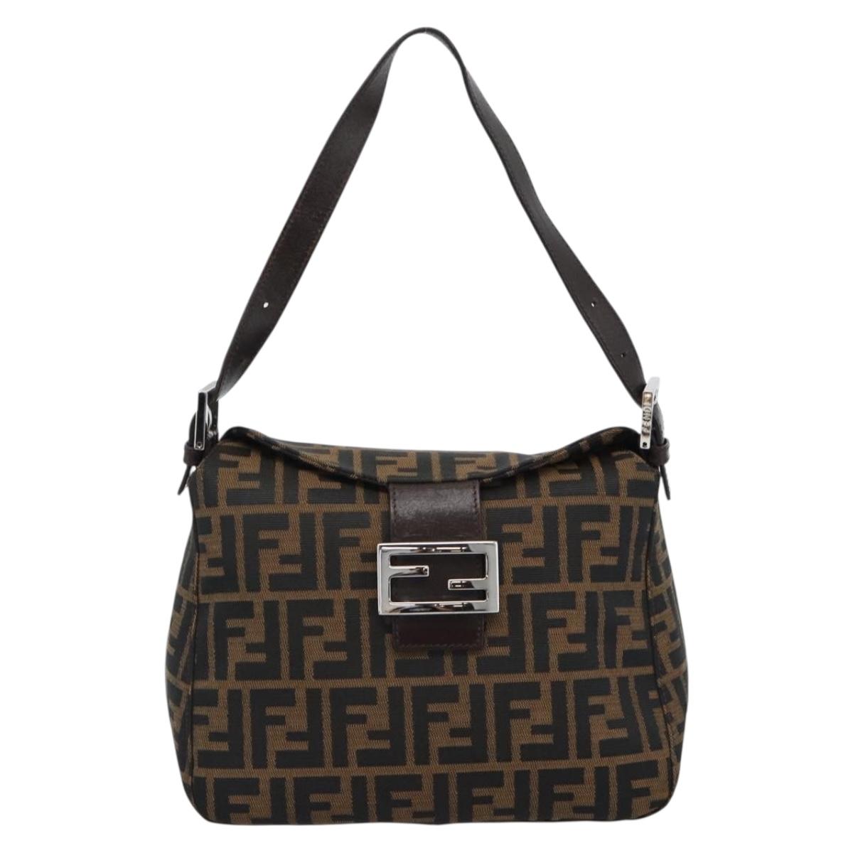 FENDI Zucca Canvas Mamma Baguette Shoulder Bag Black Brown Silver Auth 183887SAM