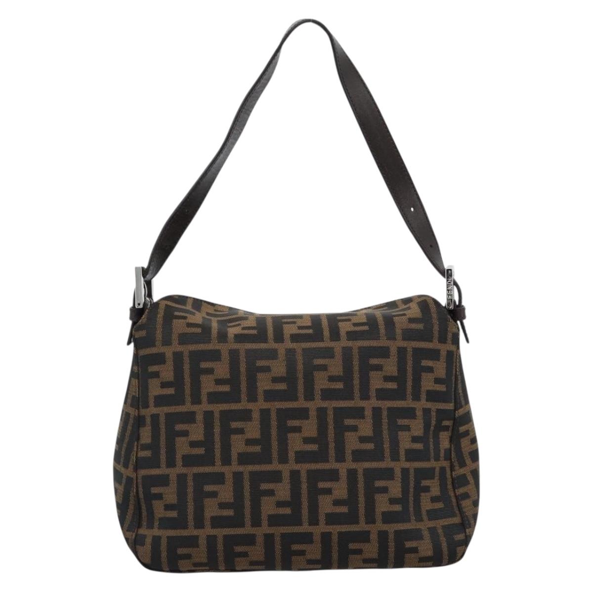 FENDI Zucca Canvas Mamma Baguette Shoulder Bag Black Brown Silver Auth 183887SAM
