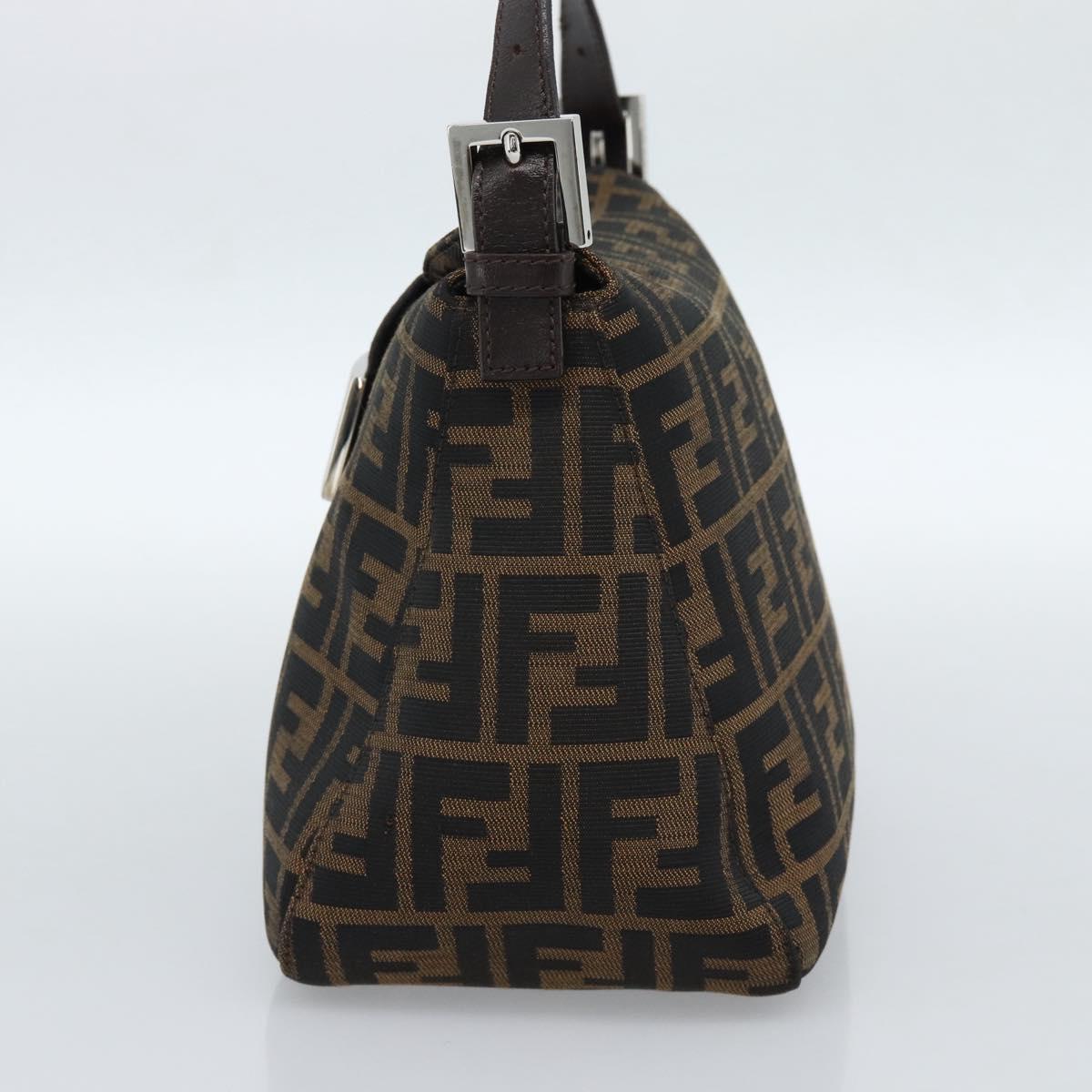 FENDI Zucca Canvas Mamma Baguette Shoulder Bag Black Brown Silver Auth 183887SAM