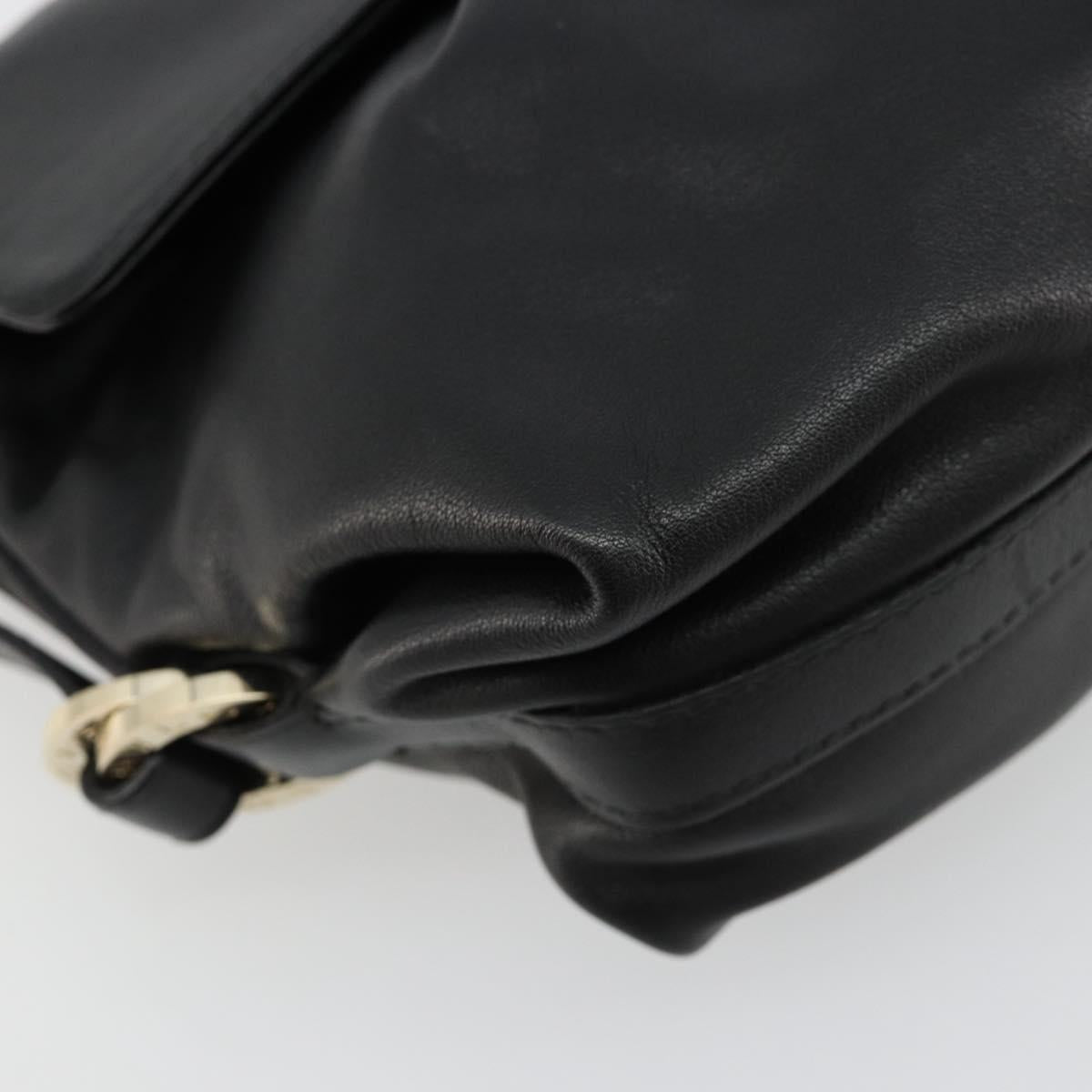 BVLGARI Chandra Shoulder Bag Leather Black Gold Auth 183888A