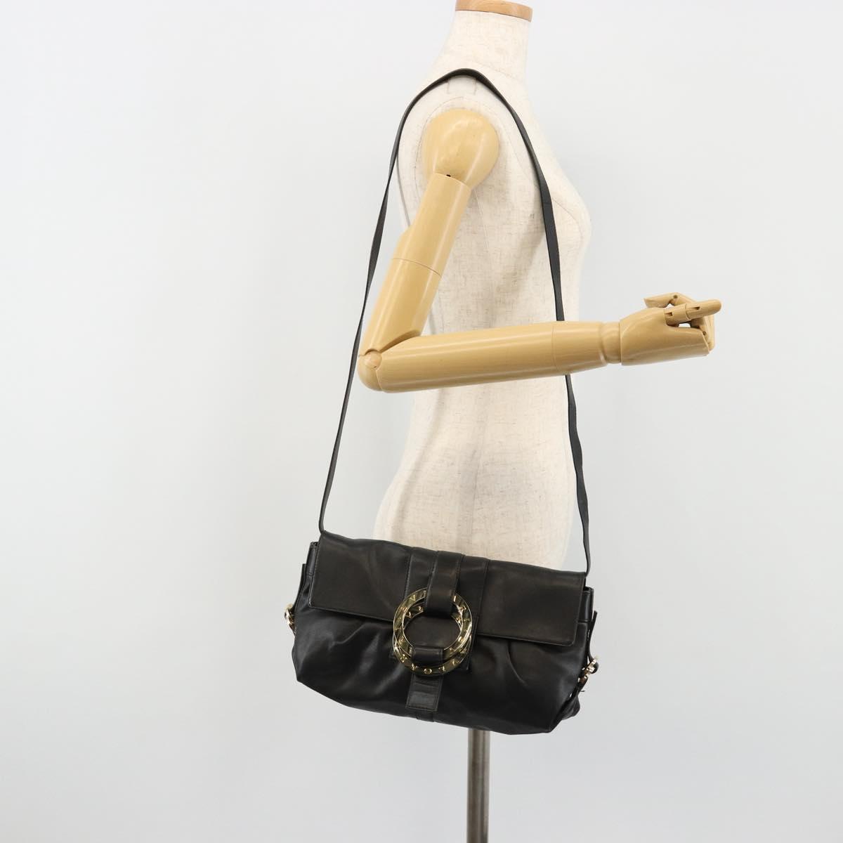 BVLGARI Chandra Shoulder Bag Leather Black Gold Auth 183888A
