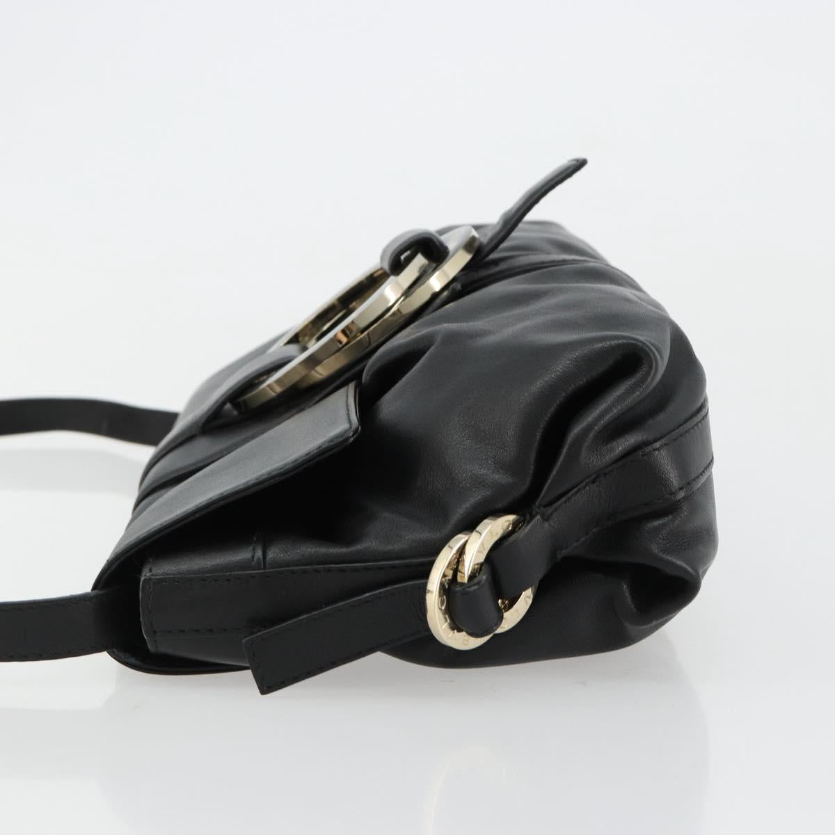 BVLGARI Chandra Shoulder Bag Leather Black Gold Auth 183888A