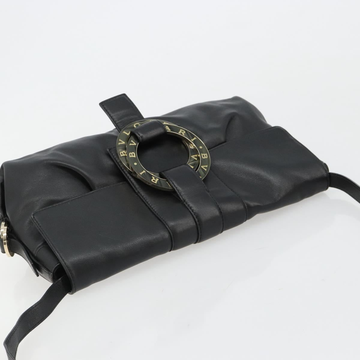 BVLGARI Chandra Shoulder Bag Leather Black Gold Auth 183888A