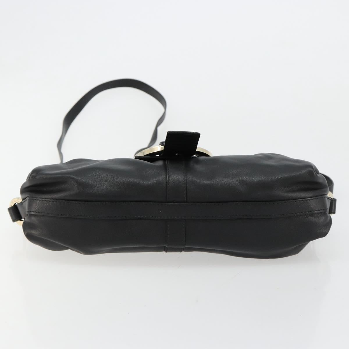 BVLGARI Chandra Shoulder Bag Leather Black Gold Auth 183888A