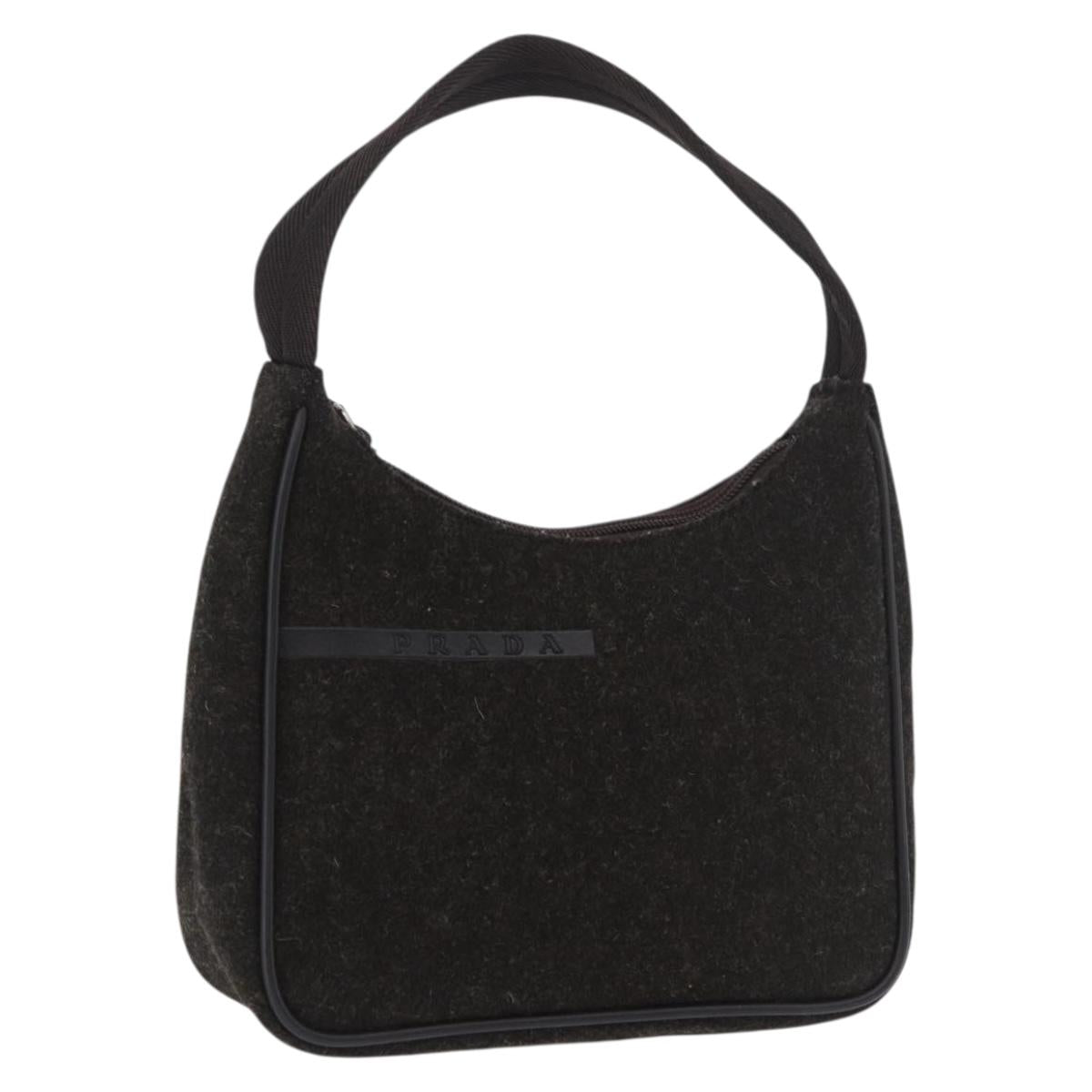 PRADA PRADA Sports Hand Pouch Wool Khaki Silver Auth 183889A