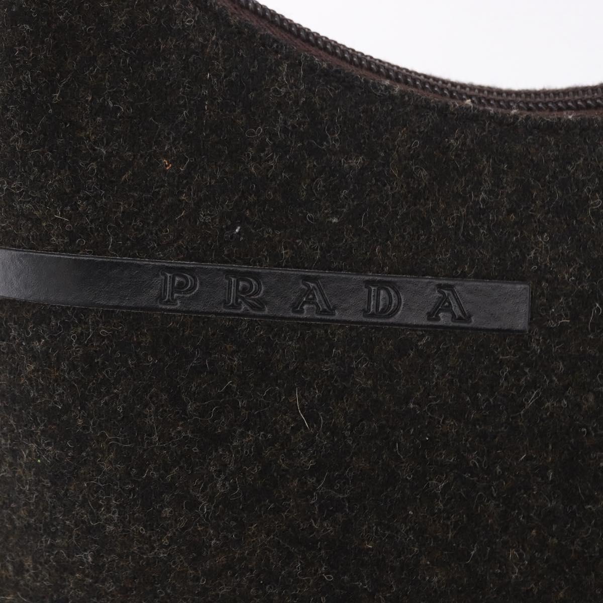 PRADA PRADA Sports Hand Pouch Wool Khaki Silver Auth 183889A