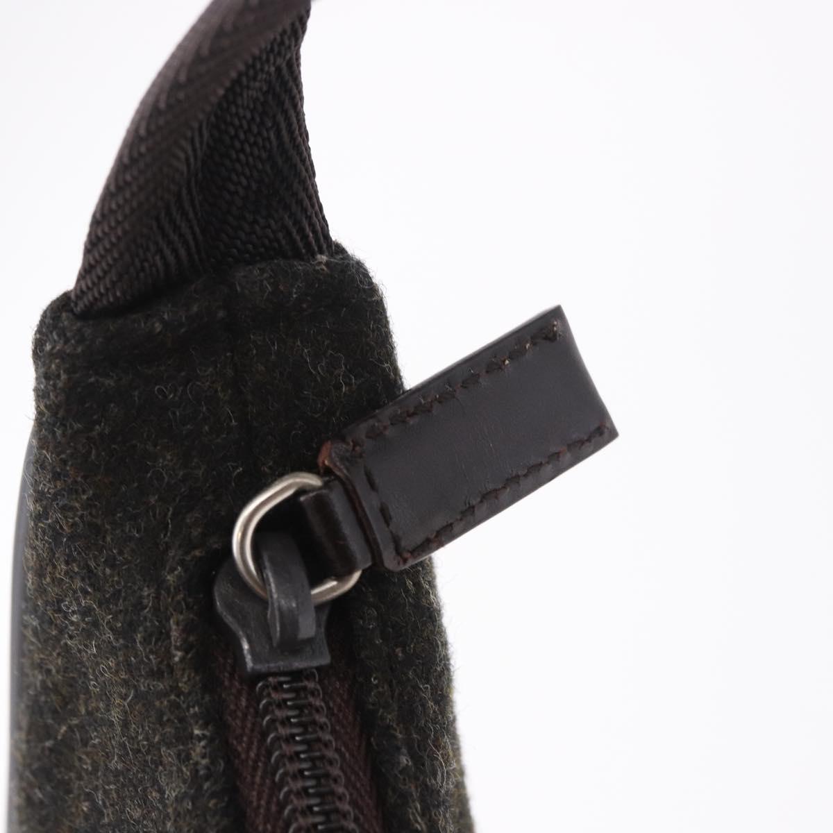 PRADA PRADA Sports Hand Pouch Wool Khaki Silver Auth 183889A