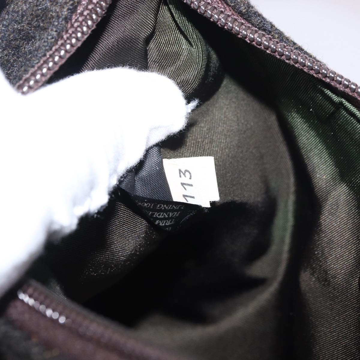 PRADA PRADA Sports Hand Pouch Wool Khaki Silver Auth 183889A